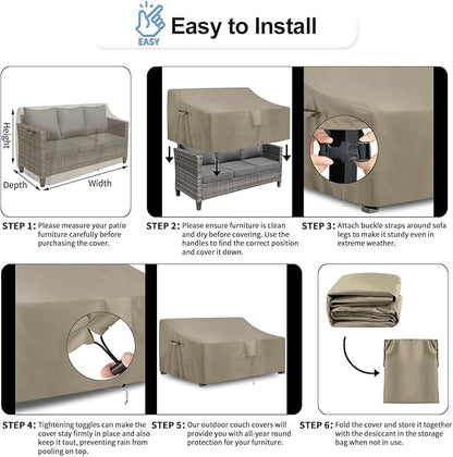 OutdoorLines Outdoor Waterproof Patio 3-Seater Couch Cover - UV Resistant Patio Sofa Furniture Covers Weatherproof Heavy Duty Glider Covers for Outdoor Furniture, 88Wx32.5Dx33H Inches, Camel