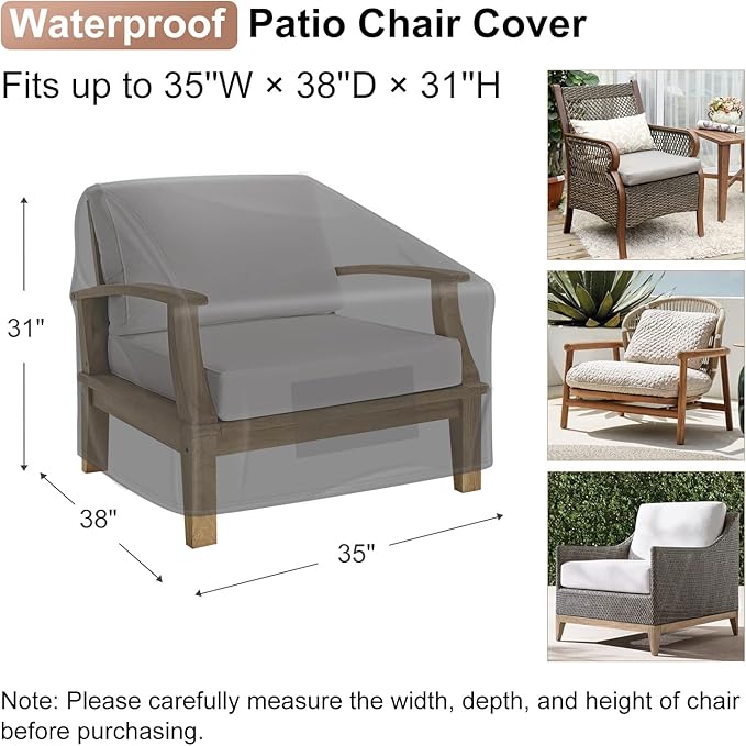 Mrrihand Patio Chair Covers Waterproof, Lounge Deep Seat Cover, Heavy Duty Outdoor Lawn Patio Furniture Covers (35" W x 38" D x 31" H - 2 Pack)
