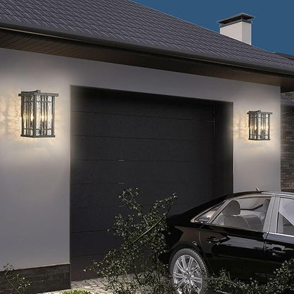 2-Light Outdoor Wall Light E26 Base Metal Frame - Black Exterior Waterproof Lanterns with Clear Glass, Porch Wall Mount Lighting for Garage, Patio(Bulb not Included)