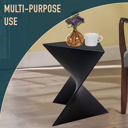 LeisureMod 15.75" Stackable Weather-Resistant Plastic Triangular Side Table - Accent End Table for Indoor & Outdoor Use (Black, Single)