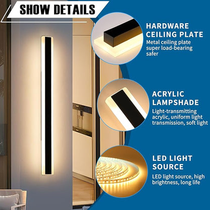 2 Pack Exterior Wall Light Fixture, 59inch Modern Outdoor Wall Sconce, IP65 Waterproof, 3000K Warm White, 55W Black Minimalist Outside LED Strip Lights for Garage, Patio, Balcony, Fence