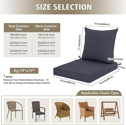 Outdoor Cushions for Patio Furniture, Waterproof Outdoor Chair Cushion w/Fade-Resistant, Removable & Machine-Washable Cover, 22x22 Inch, Deep Seat Sofa/Couch Pad Replacement – Set of 1/2/4, Dark Grey
