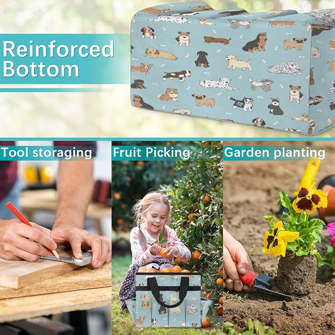 Dogs Prints Garden Tool Bag Waterproof Gardening Tool Storage Bag with Handle & 10 Pockets Gardening Tote Bag for Women Garden Tool Organizer