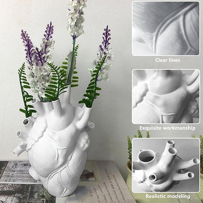 Resin Vase Planter, Decorative Heart Vase - Anatomical Heart Tabletop Decorative Craft, Farmhouse Living Room Bedroom Countertop (White,Small)