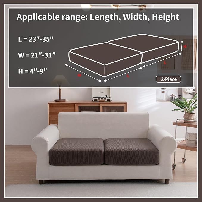 OHSIO Sectional Couch Covers, Wear Resistant Stretch Sofa Covers Washable Soft Couch Cushion Covers Anti Slip Furniture Protector Sofa Slipcovers for Pets (2 Pieces 2 Seaters Cover, Brown)