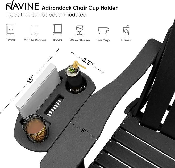 Adirondack Chair, HDPE Folding Adirondack Chair with Multifunctional Cup Holder, Weather Resistant Fire Pit Chair for porches, patios, patios, poolsides, Decks.