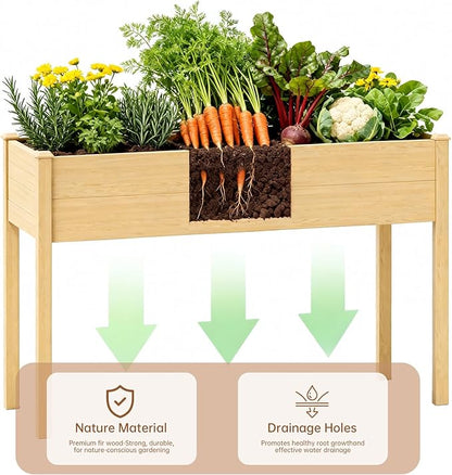 Acenova Raised Garden Bed Outdoor, 48 x 24 x 30 Inch Elevated Wooden Garden Bed with Legs and Liner, Raised Beds for Gardening with Grow Bag and Tool Hook, Planter Box for Patio Backyard Balcony
