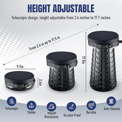2026 Upgraded Collapsible Stool with Cushion, Portable Folding Stool for Adults Heavy Duty, Camping Stools for Outdoor Camping Travel Hiking Fishing, Adujstable Folding Chair Footrest，Black