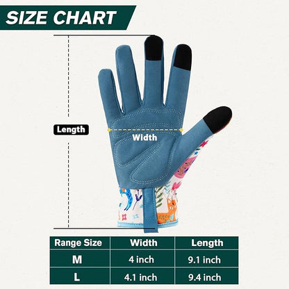 Gardening Gloves for Women, Printed Touchscreen Garden Gloves with Grip, Thorn-Proof Puncture-Resistant Work Gloves