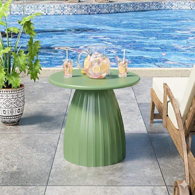 Round Metal Outdoor Patio Side Table, Steel Outdoor Accent Table, Small Patio End Table, for Garden, Pool, Yard, Balcony, Living Room, Deck, Weather Resistant, No Assembly, Green