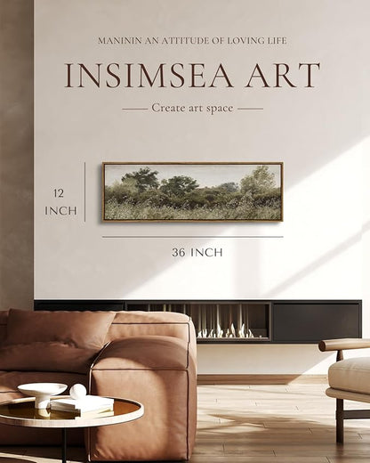 InSimSea Extra Large Framed Vintage Wall Art, Living Room Country Farmhouse Decor, Grassland Landscape Paintings, Canvas Prints, Retro Scenery Long Picture for Bedroom Above of Bed,12x36inch
