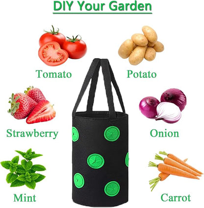 Miewslan 2 Pack Gardens Upside Down Strawberry Planter, Hanging Tomato Strawberry Grow Planter Garden Vegetable Planting Bags with Holes(Black)