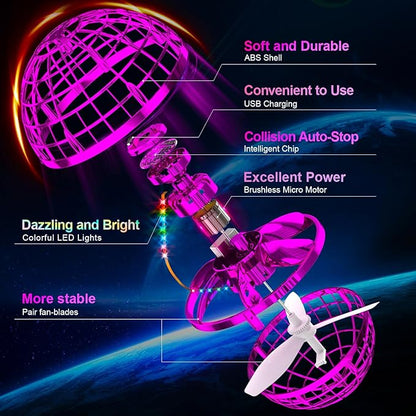 Ivtivfu Flying Orb Ball (Pink, 2025 Upgraded) with Dazzling Lights, Magic Hover Spinner, Boomerang Drone, Floating Cosmic Globe, Kids Outdoor Toys for 6 7 8 9 10 Year Old Boys Girls