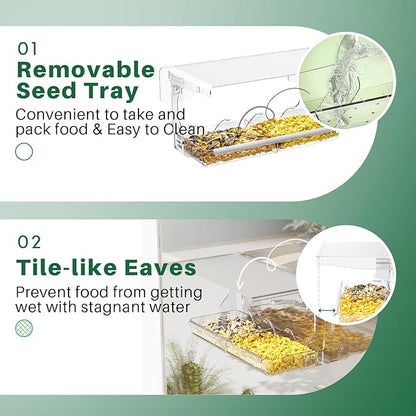 SUNALLY Window Bird Feeder for Outdoors, Clear Birds Feeders Window Mounted with Self-Adhesive Hooks, Outside Wild Bird Watching for Hummingbird,Finch in Garden, Yard, Elderly Kids Viewing