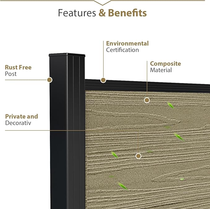 6ft W x 6ft H Outdoor Privacy Fence with Underground Sturdy Alloy Post, Tall Wind Resistant Fence Covering Privacy for Yard Backyard Garden and Swimming Pool(1 Post)