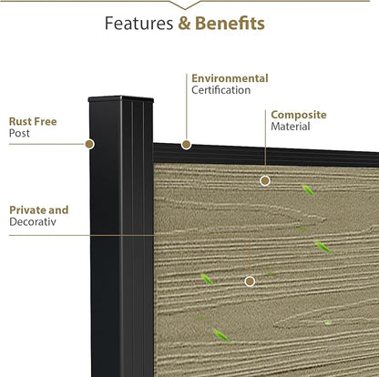 6ft W x 6ft H Outdoor Privacy Fence with Underground Sturdy Alloy Post, Tall Wind Resistant Fence Covering Privacy for Yard Backyard Garden and Swimming Pool(1 Post)