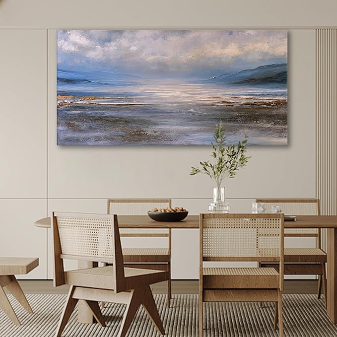 JLXART Ocean Wall Art Watercolor Seascape Painting Landscape Pictures Wall Decor 24X48inch Abstract Beach Wave Poster for Livingroom Bedroom