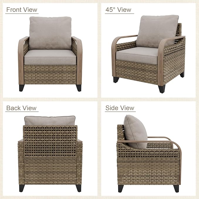 Modern Wicker Bistro Table and Chairs Set, Rattan Outdoor Bistro Set for Patio, Wicker Patio Chairs & Table, 3 Pieces, Brown/Gray