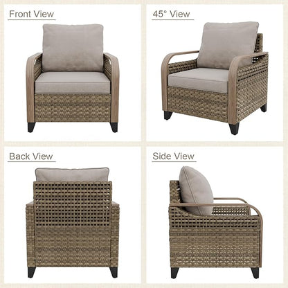 Modern Wicker Bistro Table and Chairs Set, Rattan Outdoor Bistro Set for Patio, Wicker Patio Chairs & Table, 3 Pieces, Brown/Gray