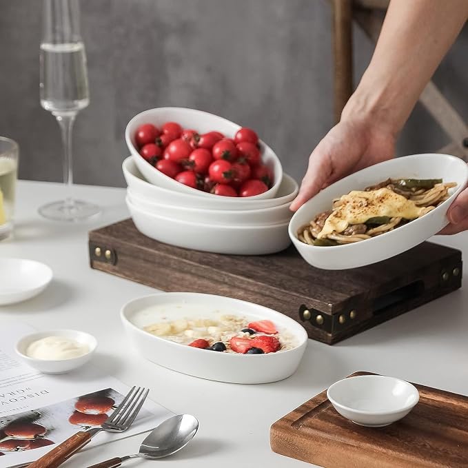 UIBFCWN Au Gratin Baking Dishes for Oven Safe, Set of 4, 7.5''x4.5'' Mini Casserole Dish, Ceramic Oval Baking Dish for Single Serving, Cauliflower Baking Dish, Banana Split Bowls, 11.5oz