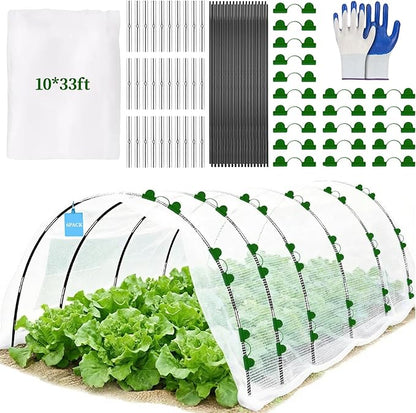 Garden Netting Kit for Raised Beds 10 x 33 FT Strong Mesh Netting 6 Sets of Fiberglass Garden Hoops Inscet Barrier Protection Net for Vegetable Plant Fruit Flowers
