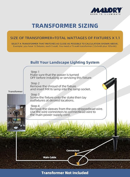 MALORY Brass Path Lights,9-17V AC/DC Low Voltage LED Landscape Pathway Lights,Waterproof Accent Light with G4 Bulb for Garden,Walkway,Driveway,Patio or Yard (P07, 1-Pack with Bulb)