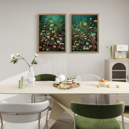 Framed Vintage Canvas Wall Art Vivid Garden Botanical Style Poster Picture Countryside Painting Nature Scenery Modern Home Print Living Room Gallery Office Ready to Hang 12x16 Inch x2