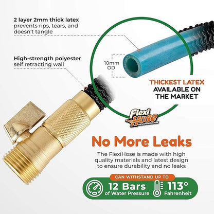 Flexi Hose Plus Expandable Garden Hose with 8 Function Nozzle, 150FT - Lightweight Retractable Garden Hose, Water Hose - No-Kink Flexibility, 3/4 Inch Solid Brass Fittings Includes Hook & Bag