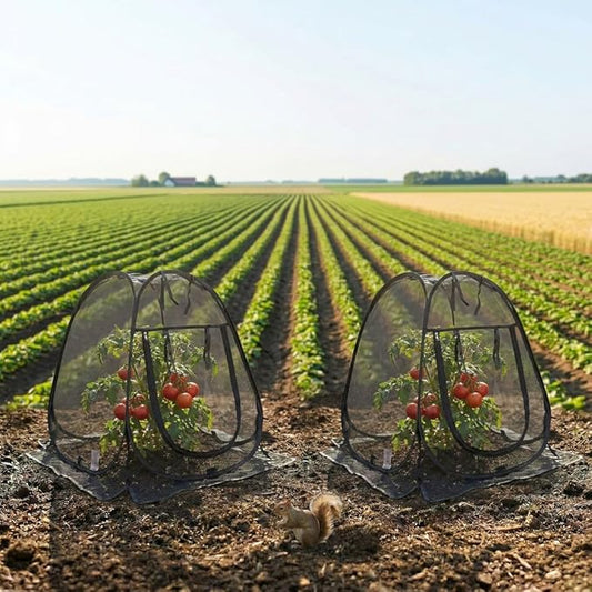 Plant Covers Pop up Gardening Net Cover,Insect Bird Barrier Netting Mesh Plant Netting Pest Guard Cover with Zip Entry for Plants, 2-Pack, Black (Black- 2 Packs)