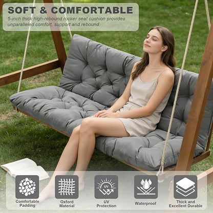 Porch Swing Cushions,Outdoor Cushions 3 Seater Replacement with Backrest, Waterproof Thickened Bench Cushion with Ties for Porch, Patio,Outdoor, Backyard and Garden (Light Gray 60 * 40 in)