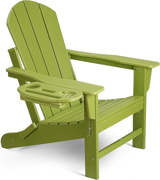 Adirondack Chair, HDPE Folding Adirondack Chair with Multifunctional Cup Holder, Weather Resistant Fire Pit Chair for porches, patios, patios, poolsides, Decks.
