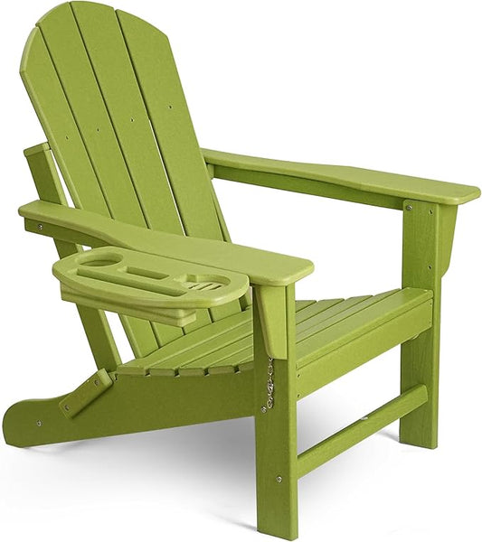 Adirondack Chair, HDPE Folding Adirondack Chair with Multifunctional Cup Holder, Weather Resistant Fire Pit Chair for porches, patios, patios, poolsides, Decks.