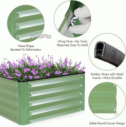 INNO STAGE Galvanized Raised Garden Bed Kits, 2x2x1ft Metal Raised Garden Beds Outdoor, Steel Raised Planter Bed with Gloves for Vegetables & Flowers Patio Ground Planter Box (Olive Green, 2PCS)
