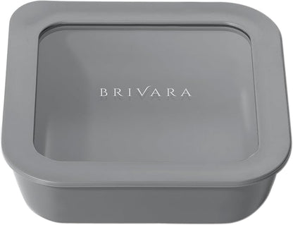 Glass Food Storage Container with Lid, 2.5-Cup Small Square | Microwave-Safe Airtight Lid, Oven-Safe Ceramic-Coated Glass | Zero Plastic, No PFAS/PFOA/BPA, Reusable [Smoke]