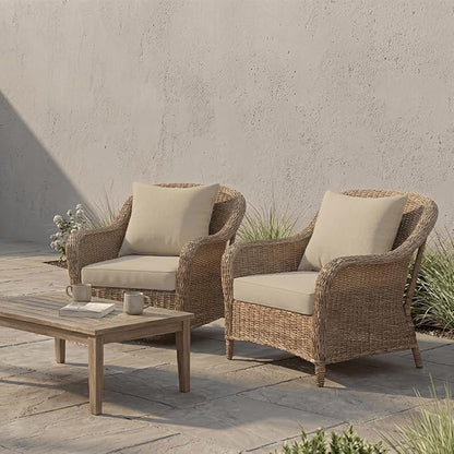 PatioGlow Outdoor Seat Cushion Set, 22" x 22" x 3.5", Set of 2, Water-Resistant & Fadeness Patio Furniture Cushions with Removable Cover & Ties, Thick Deep Seating Pads for Outside Sofa Couch, Khaki