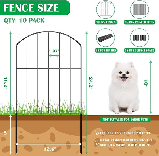 VANCASTLE Decorative Garden Fence Outdoor, 19 Panels Rustproof Metal Landscape Barrier Fence, Total 20ft (L) x 24in (H), Black Ornamental Fence for Yard, Patio, Lawn, Garden Bed, Easy to Install