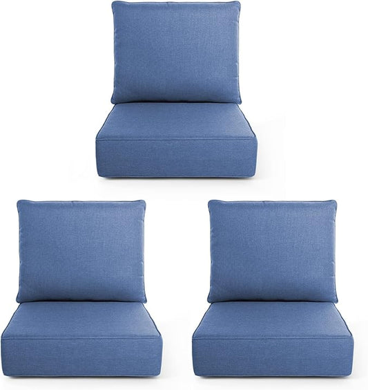 Outdoor Chair Cushions, 6 Inch Thick Patio Seat & Back Cushions Set with Removable Cover, Waterproof Patio Cushions for Outdoor Furniture, 22 x 24 Inch, Navy Blue 3-Set