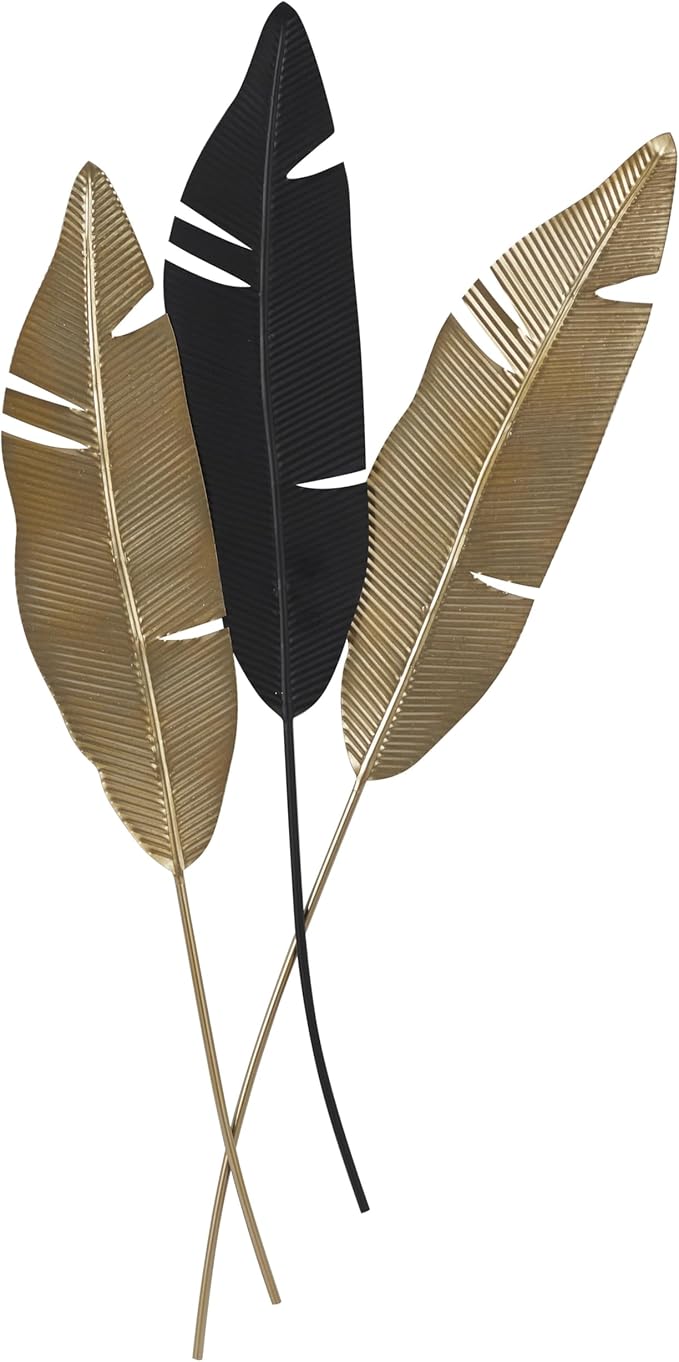 Deco 79 Metal Leaf Wall Decor, 24" x 1" x 53", Gold
