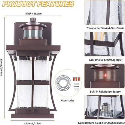 Motion Sensor Outdoor Lights - Oil Rubbed Bronze Dusk to Dawn Outdoor Lighting, Advanced Exterior Light Fixtures Wall Sconce, Waterproof Porch Light Wall Mount for Front Garage, Entryway Anti-Rust