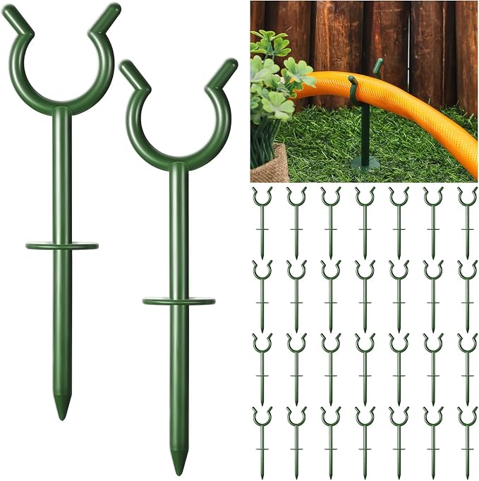 Taiyin 20 Pcs 3/4'' Garden Hose Holder Brackets Garden Guide Holder Decorative Outdoor Guide Stakes Support Spike Plant Tool to Keep Off Lawn for Yard (Green)