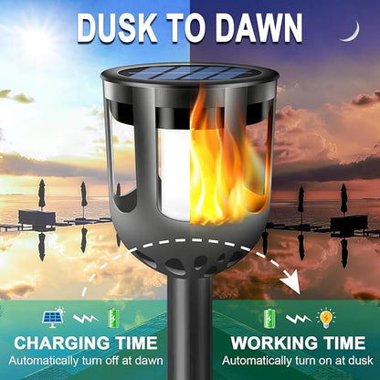 Solar Tiki Torches with Flickering Flame - Solar Lights Outdoor Waterproof, Auto On/Off, Solar-Powered Decorative Lighting for Garden, Yard, Landscape, Patio, Driveway, Walkway, Pathway (12)