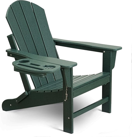 Adirondack Chair, HDPE Folding Adirondack Chair with Multifunctional Cup Holder, Weather Resistant Fire Pit Chair for porches, patios, patios, poolsides, Decks.