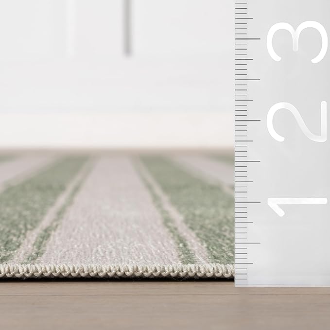 Dash & Albert Xaren Green Machine Washable Rug, 7.5 X 9.5 Feet, Green/Grey Stripe Pattern