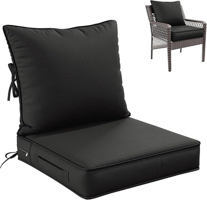 Premium Outdoor Seat Cushion Chair Cushions for Patio Furniture 22 L X 22 W X 4 H Waterproof & Fade Resistant Deep Seat and Backrest Cushion Set with Removable Covers for Chair, Sofa
