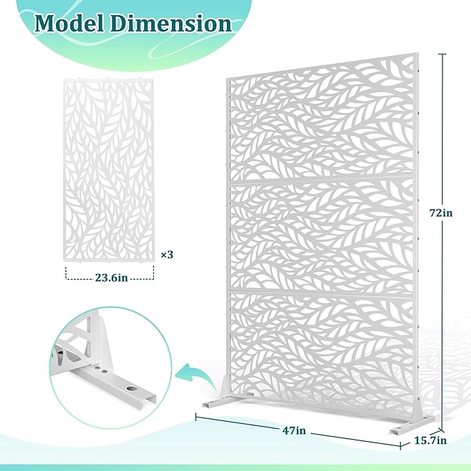 Metal Privacy Screen Outdoor Privacy Screen, Freestanding Fence Panel for Outside, 72''H×47''W, Decorative Screen Panel for Backyard/Patio/Deck