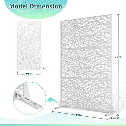 Metal Privacy Screen Outdoor Privacy Screen, Freestanding Fence Panel for Outside, 72''H×47''W, Decorative Screen Panel for Backyard/Patio/Deck