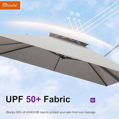 PURPLE LEAF 12FT Sunbrella Patio Umbrella Outdoor Double Top Large Offset Hanging Cantilever Umbrella 360° Rotation Square Umbrella for Garden Deck Pool Backyard Cast Ash