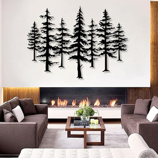 Pine Tree Metal Wall Art, Big Pine Trees Metal Wall Art, Metal Pine Tree Art, Metal Minimalist Pine Wall Decor, Nature and Forest Decor, Tree Decor Wall Hanging, Nature Lover Gift (25"x 18"| 66x48cm, Black)