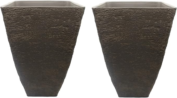 The HC Companies Tahoe Tall Square Planter - Weather-Resistant Indoor & Outdoor Plant Pot - Premium Decorative Planter Made from Crushed Stone Resin (23”H, Falcon Brown, Pack of 2)