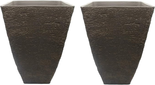 The HC Companies Tahoe Tall Square Planter - Weather-Resistant Indoor & Outdoor Plant Pot - Premium Decorative Planter Made from Crushed Stone Resin (23”H, Falcon Brown, Pack of 2)